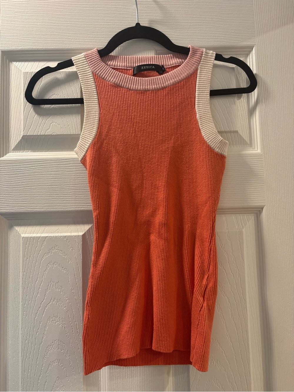 Zesica Orange Ribbed Tank with Cream & Pink Trim